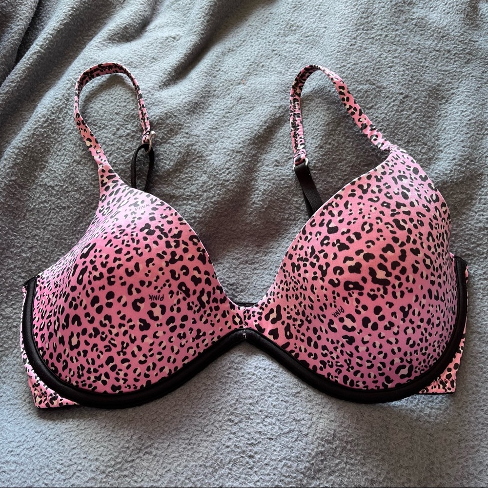 PINK Scoopneck Underwire Bra Pink Animal Print Multi Wear Straps 34D